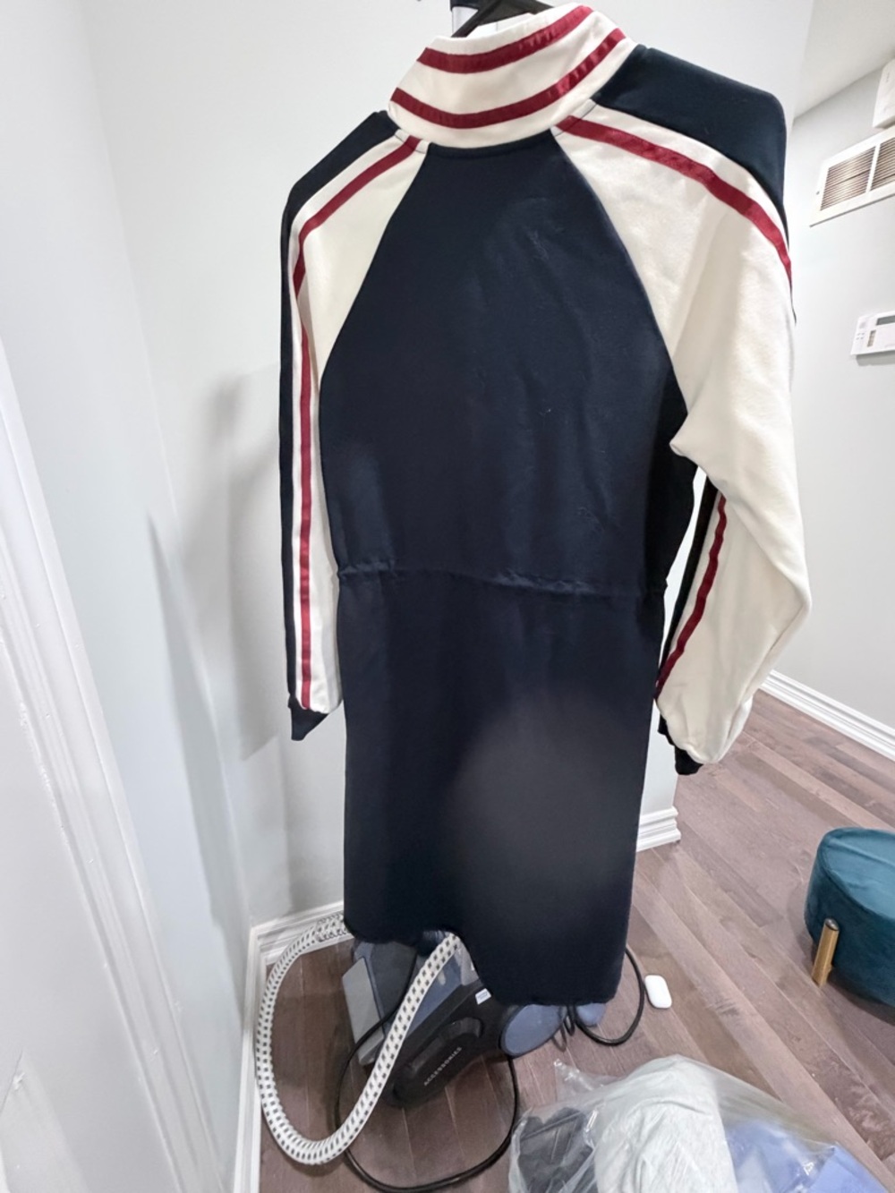 Navy Zip-Up Sleeve Stripe Casual Dress - Picture 5 of 6